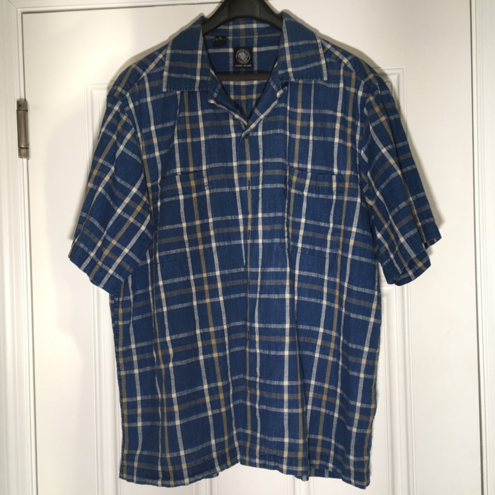 XL DKNY blue/white plaid short sleeve button down